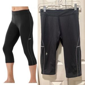 Smartwool PhD Run Capri Wool Blend Black Stretch reflective band Cold Weather,XS